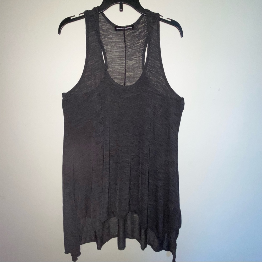 Happening In The Present - (Large) Grey Burnout High Low Sharkbite Tank Top